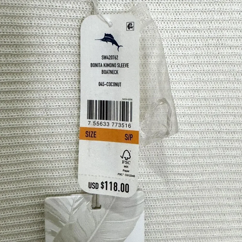 Tommy Bahama Sweater Womens Small Coconut Bonita Kimono Sleeve Boatneck Pullover